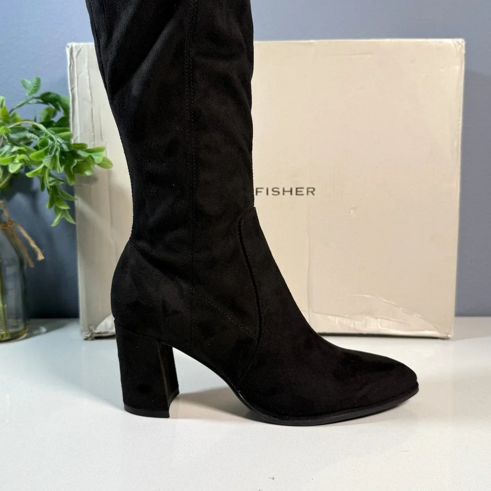 [NEW] Marc Fisher Black Suede Over The Knee Boots Block Heel Size 5‎